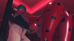 Joas22222: Ladybug Rule34 3D 헨타이 글로리홀 애니메이션 - 미끄러운 핸잡과 딥쓰롯 오럴 사정을 해주는 핫한 빨간 라텍스 수트 소녀
