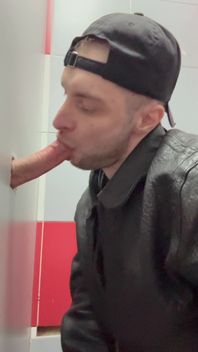 Scally Chav Boy in Leather Jacket Try Glory Hole in the First Time