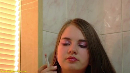 Smoking Bunnies: Young natural breast girl smoking