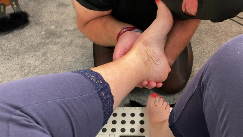 Mr MF: Mrs Mature Feet Allows Her Footboy to Remove Her Shoes...