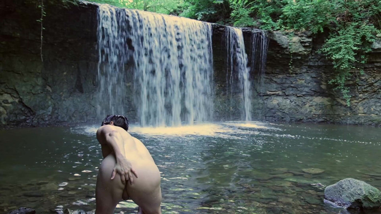 Barenakedmuscles: Muscular Asian Hunk Flexes in Speedo by Waterfall - Tight Ass &amp;...