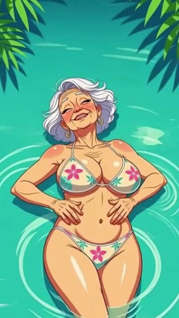 Flirty animovaná babička v bikinách