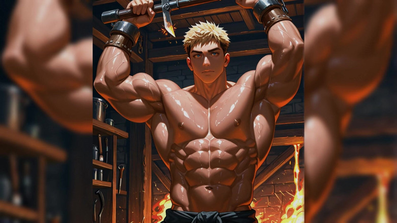 Erotic Man: 섹시한 게이 철근 노동자 Ai 슬라이드쇼