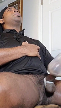 Muscled Student Edges Big Cock with a Toy Pussy Blowing Huge Cumshot