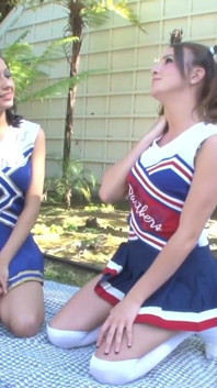 Cheerleader teen lesbians pleasuring each other in various positions outdoor