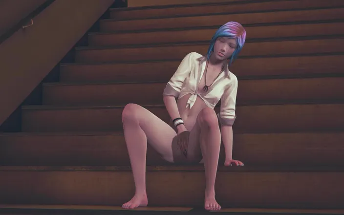 Waifu club 3D: Chloe Price masturbates on the stairs in the college