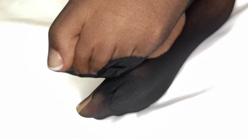 Ebony Girl Shows off Her French Pedicure in Her Black Nylons & Does Removal to Show Her Feet (Pink Foxx) Ebony Girl Shows off Her French Pedicure in Her Black Nylons & Does Removal to Show Her Feet (Pink Foxx)