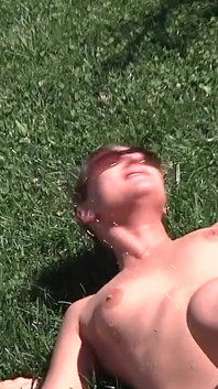 Guy with Mask Pisses on Skinny Brunette and Then Fingers Her and She Blows His Cock