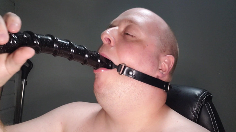 Charlieboy69: Deepthroating an 18 Inch Dildo with Mouth Gag Ring