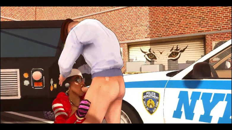 Denis animation: polis ve büyük memeli zenci kız