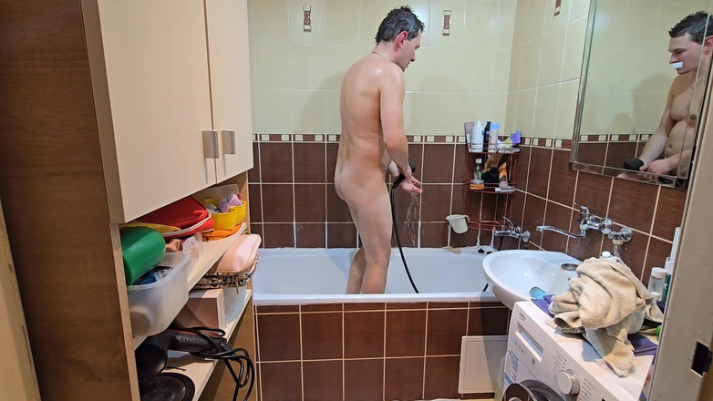 Fap_man93: 핫한 물 치료 - 퇴근 후 털이 무성한 남자의 개인 샤워 시간