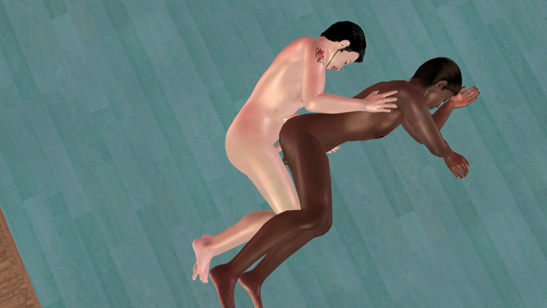 LustMen: Animované 3D gay porno - bílý muž šuká černocha zadek v spoon poloze na...