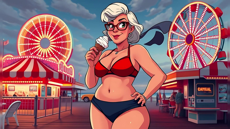 AI Porn: Bikini de dibujos animados madura (no desnudo)