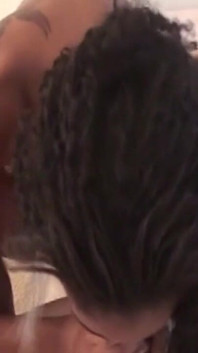 Curly Ebony Amateur Worships Cock Until Covered