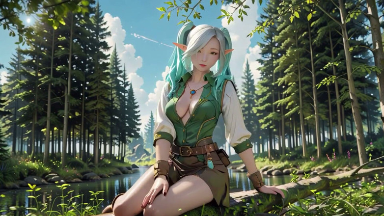 Seraphina Vale: Fantasme de forêt ! Elfe bleu à genoux, taquinage d’elfe vert, magie...