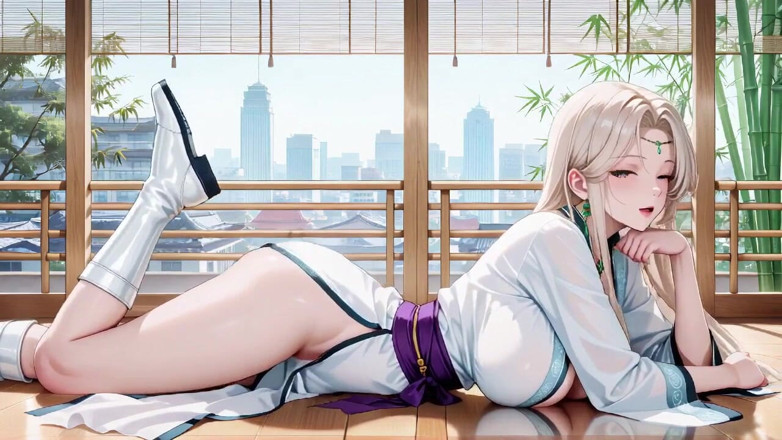 Tay Swift X: Bílá kimono služka! Klečení na japonské chodbě, obrovská štěrbina odhalující mokrá...