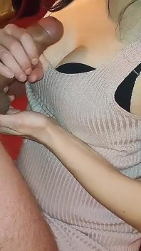 Cum on Bitch's Tits for Debts Part 4
