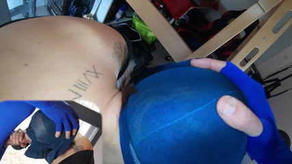 Nylon Xtreme: Blowjob at gym workout in leotard and pantyhose