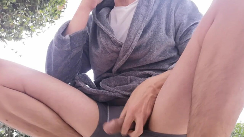 Rafael Torreano: Kneeling Outside in Underwaer Smoking a Cigarette and Jerking off