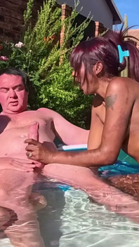 Interracial Threesome Pool Bwc Blowjob with Small Tits Indian and White Girls