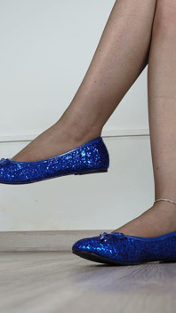 Shoeplay, Shoe Dangling & Walking in Blue Sequin Ballet Flats (shoe Collection) - Dame Olga 4K (747)