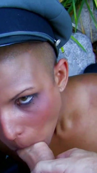 Blonde Dee Jones with natural tits gives a deep blowjob and fucks hard
