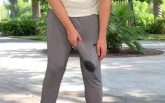 Monster Cock in Grey Sweatpants Public Flash Cum