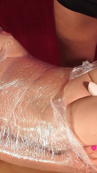 Foil Mummification with Womanizer Toys Turns to Post Orgasm Torment with a Second Orgasm