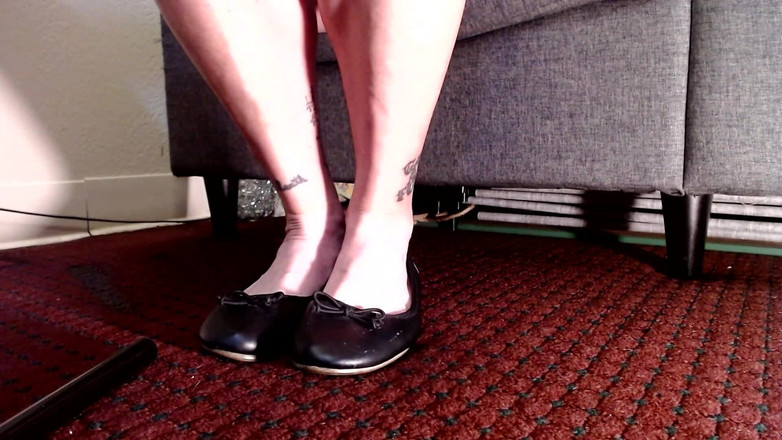 Abby Anna: Red Toenails Black Flats Shoe Play