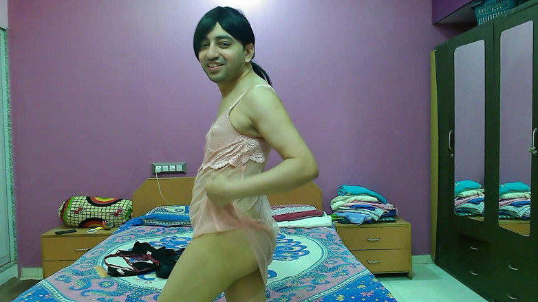 Cute & Nude Crossdresser: Sweet sissy crossdresser femboy Sweet Lollipop in a pink babydoll...