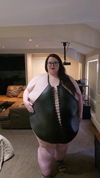 Sexy SSBBW Ass and Belly Walking in Leather Suit Part 2