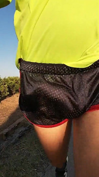 Tight Shiny Sport Shorts Bulging Routine (freeballing Outdoors)