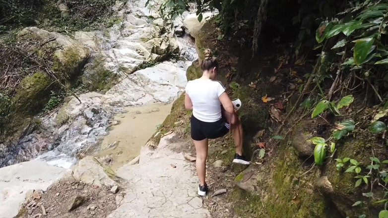 Sara Blonde: fingering and squirting in a waterfall