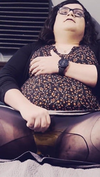 Trans Girl Lifts Dress and Cums in Her Pantyhose