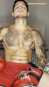 My Big Cock Cums with a Boxer Gloves