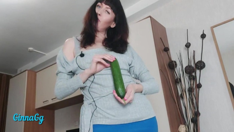 GinnaGg: Queen of Vegetables Fucks Cucumber in Black Condom