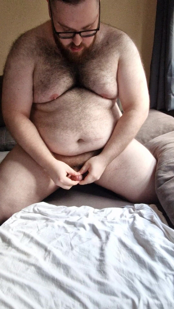 KurisuRedPanda: Fat Hairy Jerks off While Watching Porn