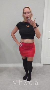 Black Thigh High Socks & Red Mini Skirt