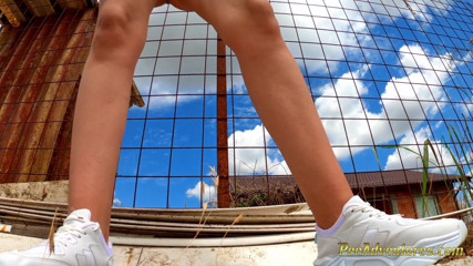 Pee Adventures: Sexy brunette trying hard to pee
