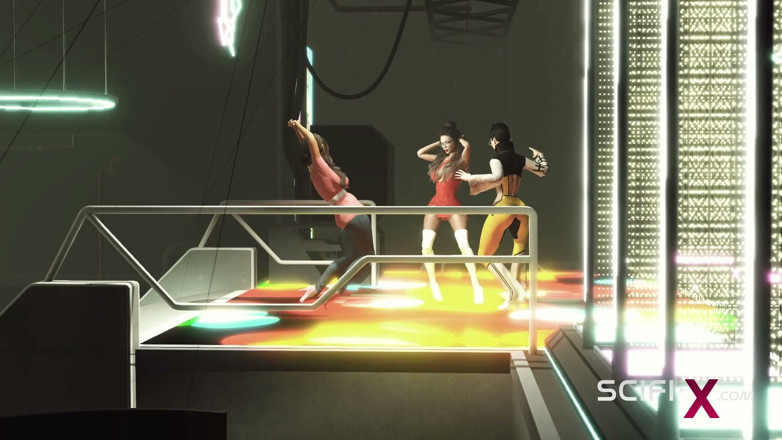 SciFi-X: Sexo disco cibernético. Una chica nerd sexy con puños es...