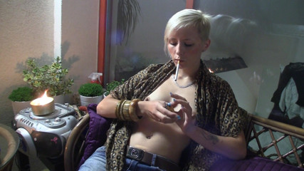Smoke it bitch: Small tits blonde teen smoking her cigarettes