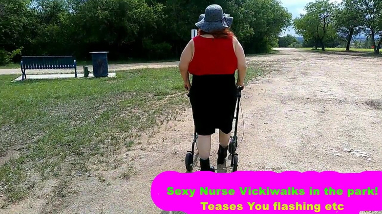 BBW nurse Vicki adventures with friends: Sexy Nurse Vicki Walks in Park Flashing and Teasing You