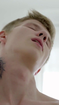 Smooth blond boy pleasures his hard young erection
