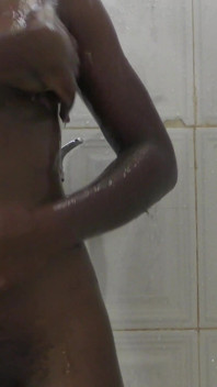 Ebony teen maid creampied in doggy style in the shower