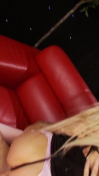 Blonde in stockings eats cum after a hard pounding