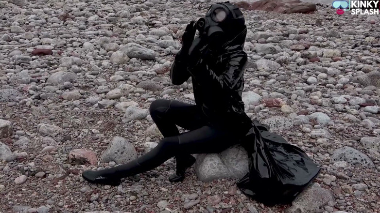 UKCuteGirl Lucy Lauren: Gas Mask Goddess - Rubber Wetsuit & Pvc Mac Beach Tease