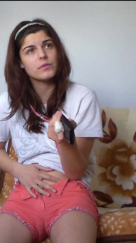 Skinny Teen Full Bladder Desperation on the Bed Trying to Pee