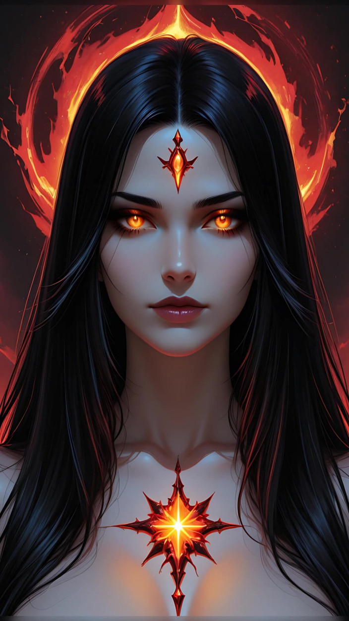 VelvetInk Studio: Stínová vraha válečná žena s Jet Černými vlasy a Amber Eyes Dark...
