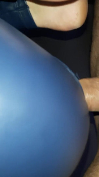 Shiny leather assfuck: Shiny ass fucked in blue latex pants
