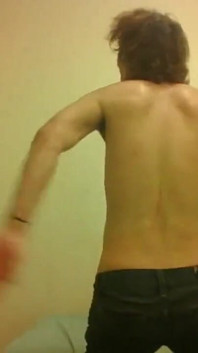 Topless Transgirl Surprised at Her Own Flexibility